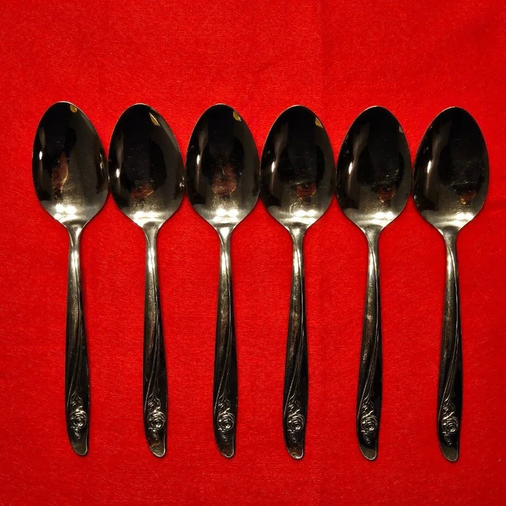 Oneida ROSEANNE Rose Petal Stainless Flatware Tablespoons Floral 7 1/4” Lot of 6